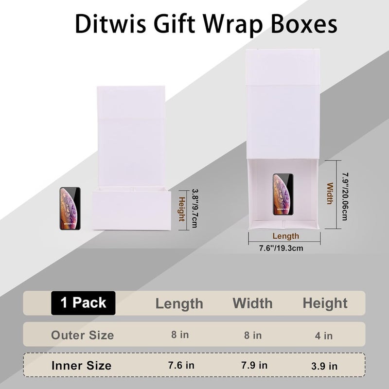 Ditwis 8x8x4 Inches Gift Box with Magnetic Closure Lid, White Magnetic Box for Wedding, Groomsmen Bridesmaid Proposal, Birthdays, Mother's Day, 1 Pack - Image 2